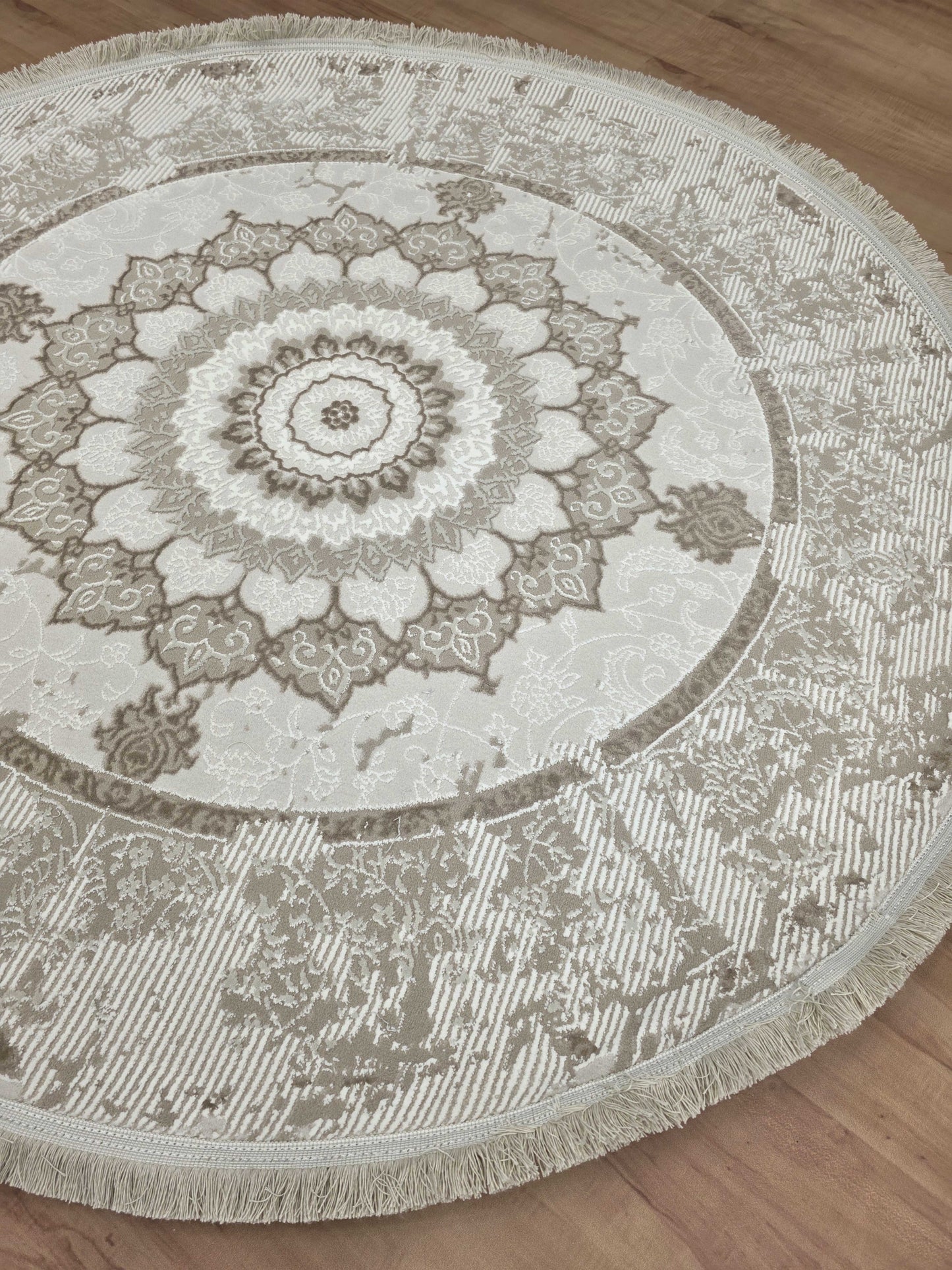 Gather "Beige" Acrylic Classic Round Carpet