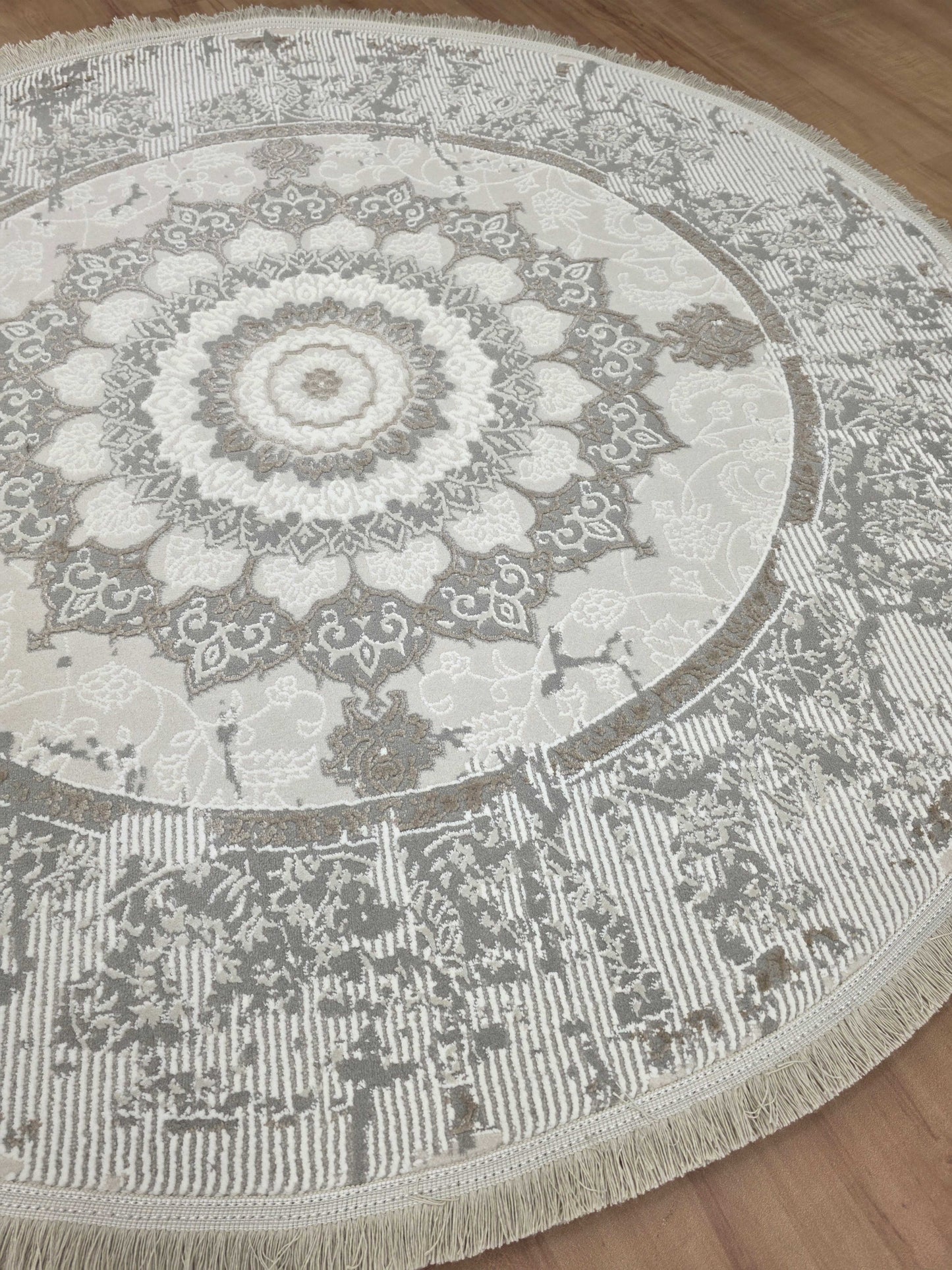 Gather "Gray + Beige " Acrylic Classic Round Carpet