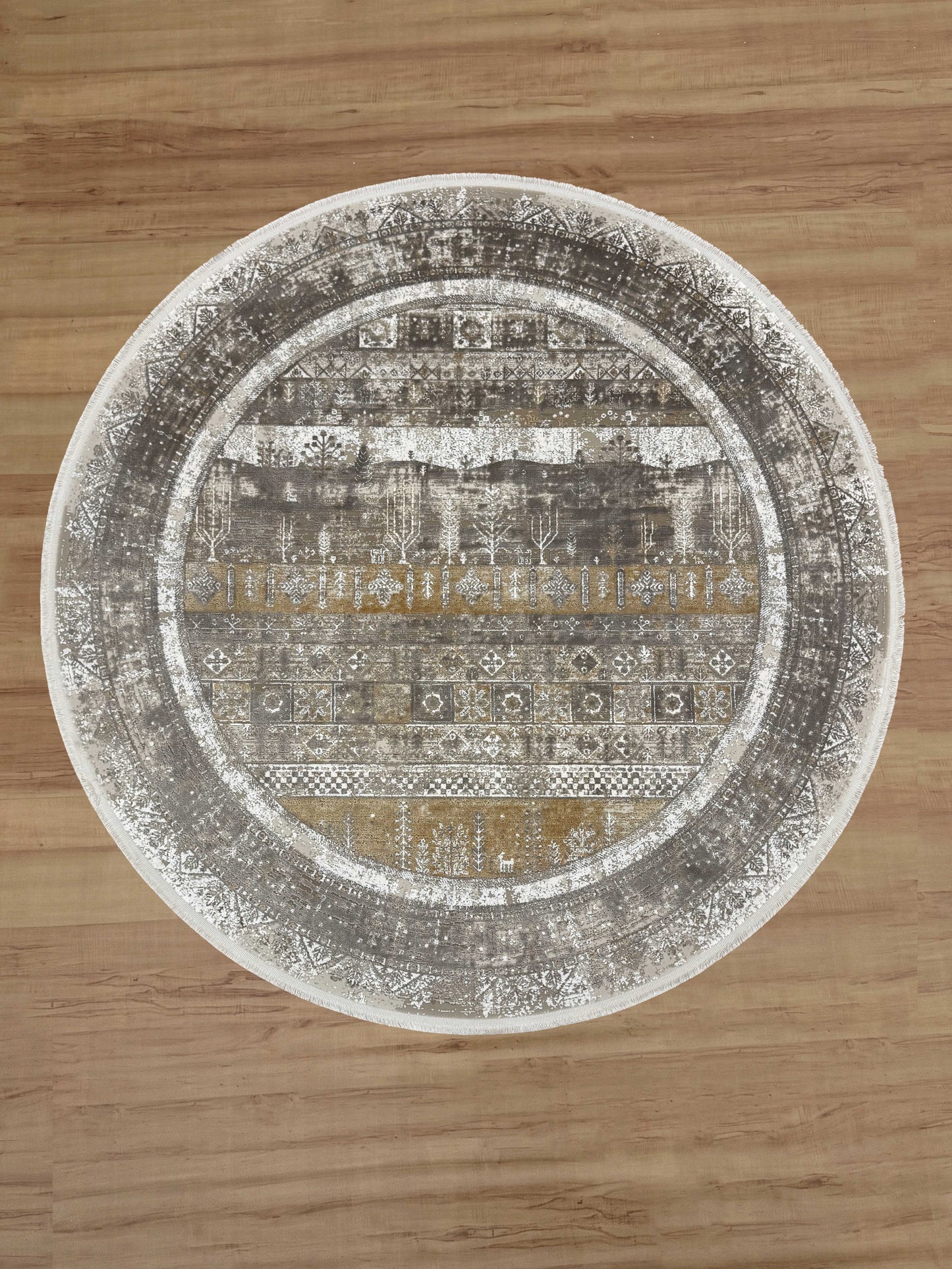 Vintage Patterned  Bamboo Silk Round Carpet