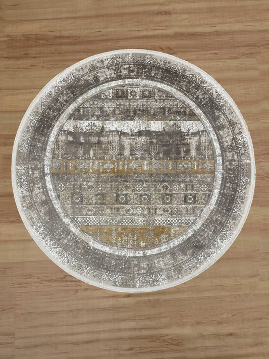 Vintage Patterned  Bamboo Silk Round Carpet
