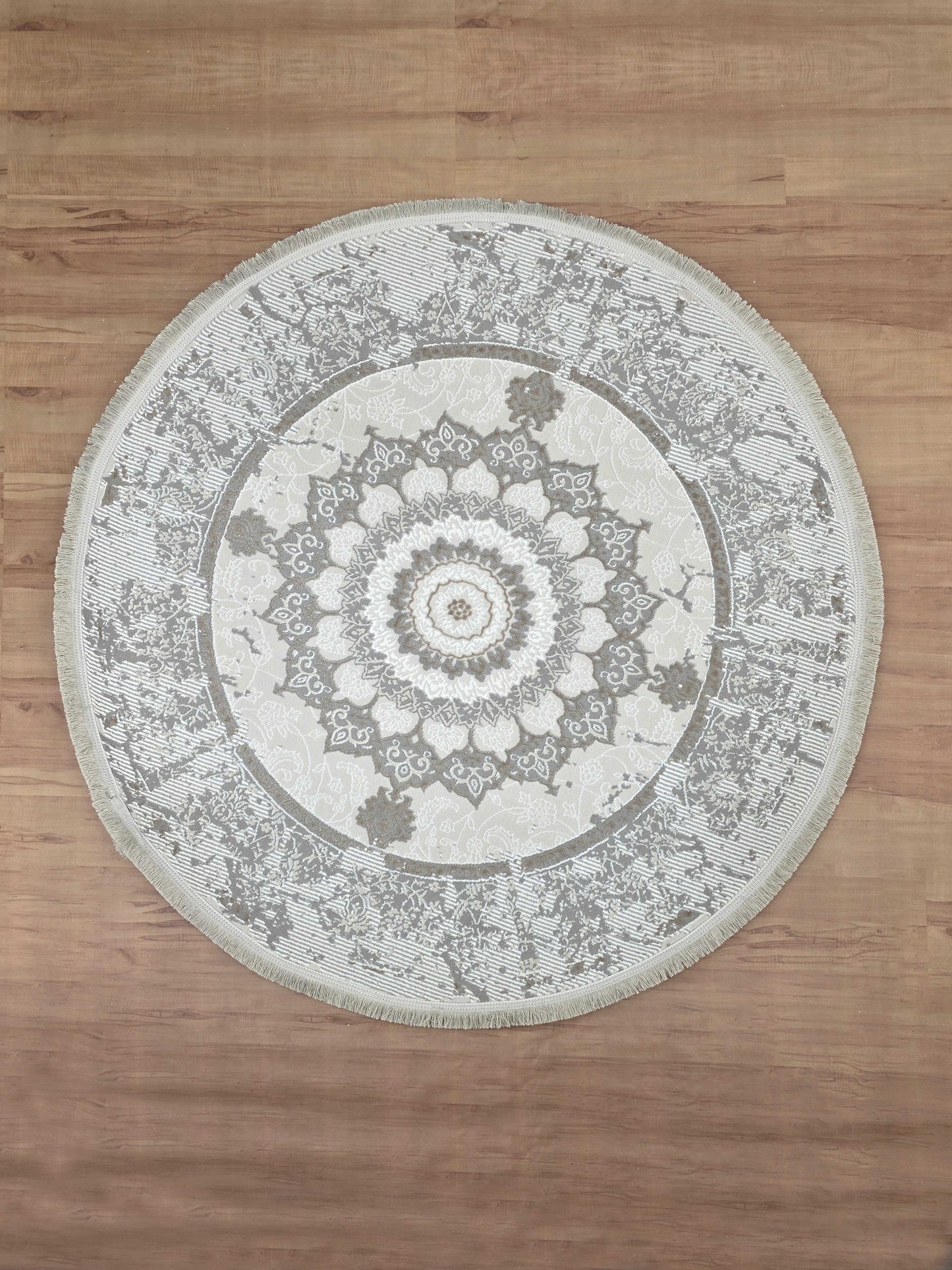 Gather "Gray + Beige " Acrylic Classic Round Carpet