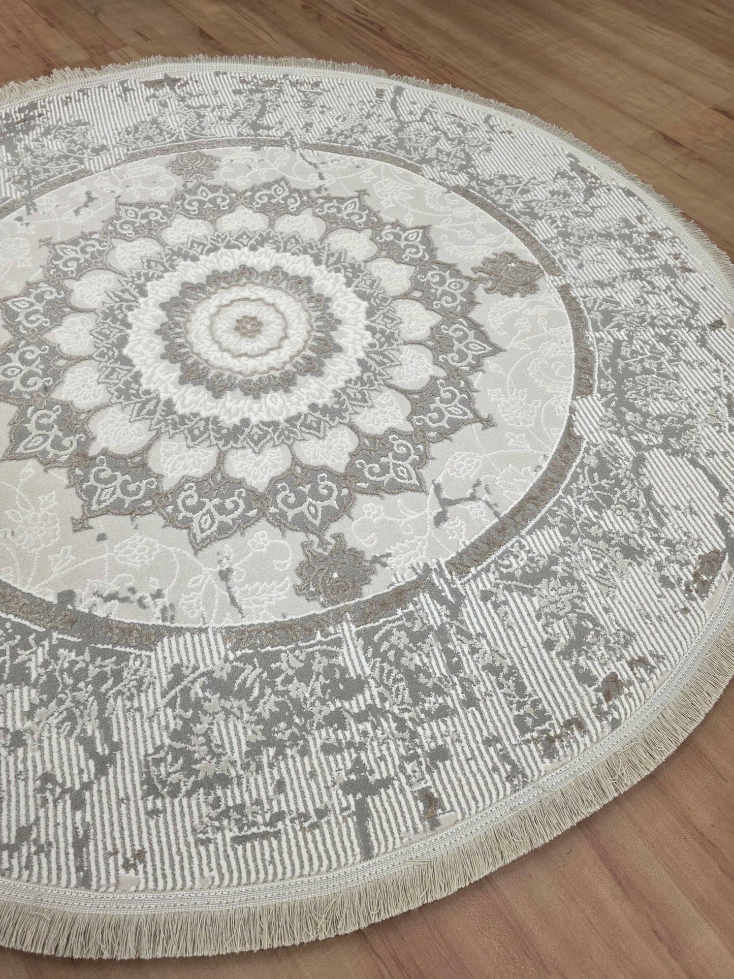 Gather "Gray + Beige " Acrylic Classic Round Carpet