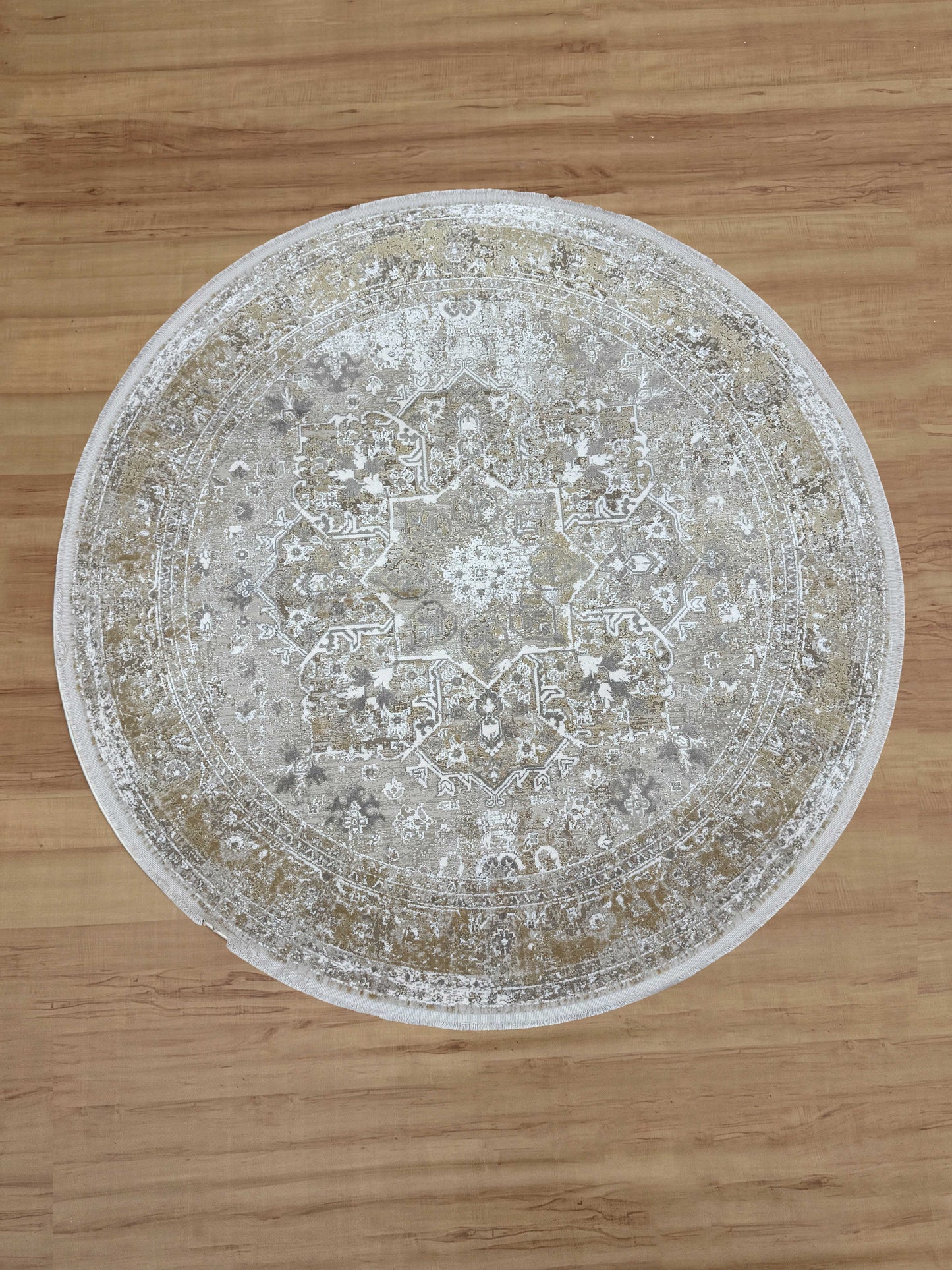 Neutral Ornamental Bamboo Silk Round Carpets