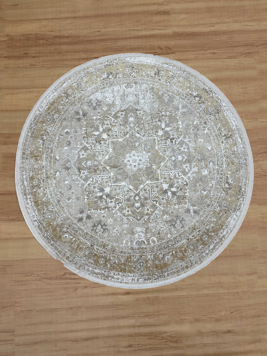Neutral Ornamental Bamboo Silk Round Carpets